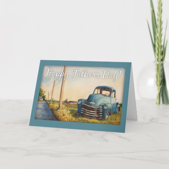 Carte Fête des pères, papa, camion bleu (Devant)