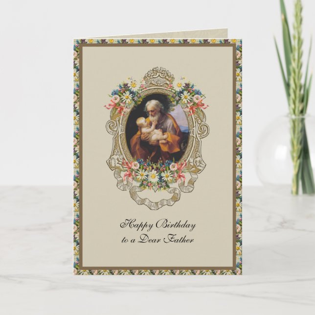Carte Fête des Pères Papa Joseph Fleur Prayer Anniversai (Devant)
