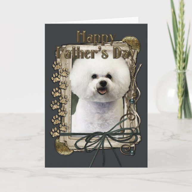 Carte Fête des pères - pattes en pierre - Bichon Frise (Devant)