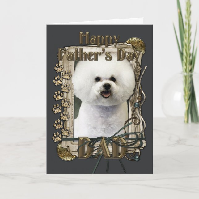 Carte Fête des pères - pattes en pierre - Bichon Frise (Devant)