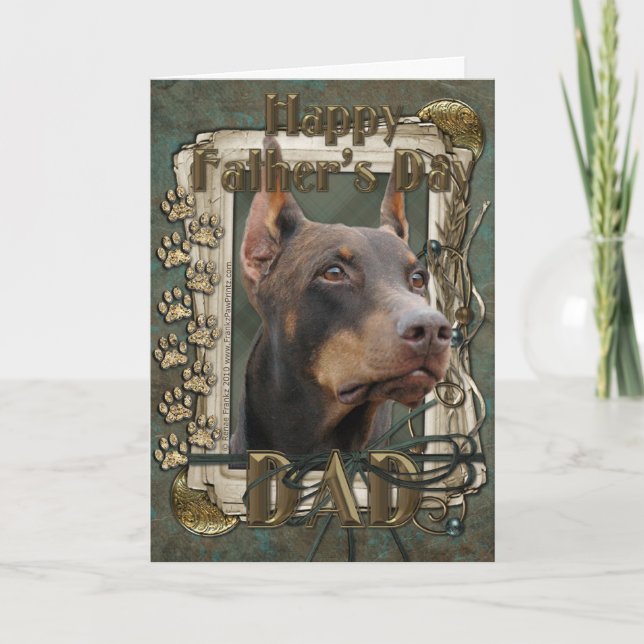 Carte Fête des pères - pattes en pierre - dobermann - (Devant)