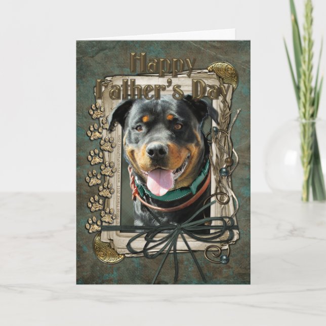 Carte Fête des pères - pattes en pierre - rottweiler - (Devant)