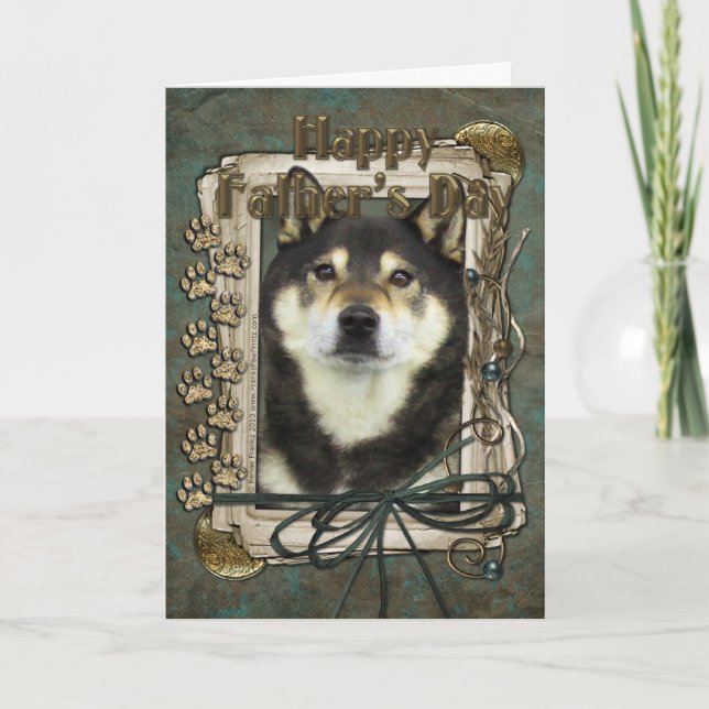 Carte Fête des pères - pattes en pierre - Shiba Inus - (Devant)