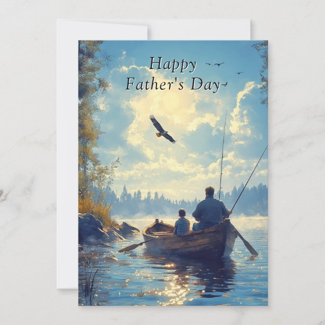 Carte Fête des pères Père & Fils Ligne Pêche en bateau (Devant)