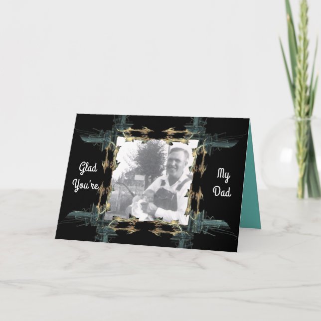 Carte Fête des pères photo Fractal Art Frame Noir & Turq (Devant)