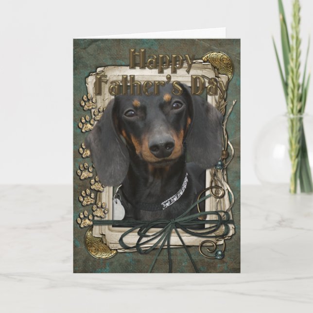 Carte Fête des pères - Poches de pierre - Dachshund - Wi (Devant)