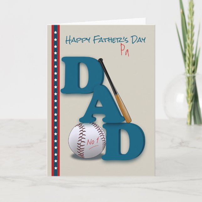 Carte Fête des pères pour Pa Baseball Thème No.1 Papa (Devant)