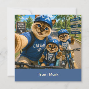 Carte Fête des Pères pour papa chat qui fait du vélo