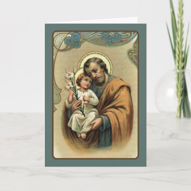 Carte Fête des pères Saint Joseph Bébé Jésus Lily (Devant)
