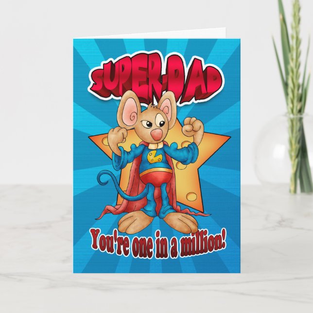 Carte fête des pères - Souris Super Papa - Un Dans (Devant)