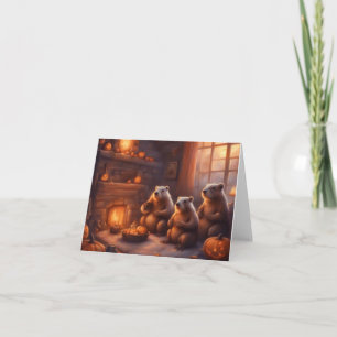 Carte Fête d'Halloween de la famille castor