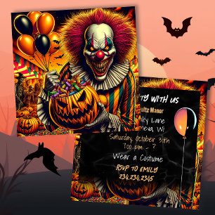 Carte Fête d'Halloween   Thème Clown effrayant
