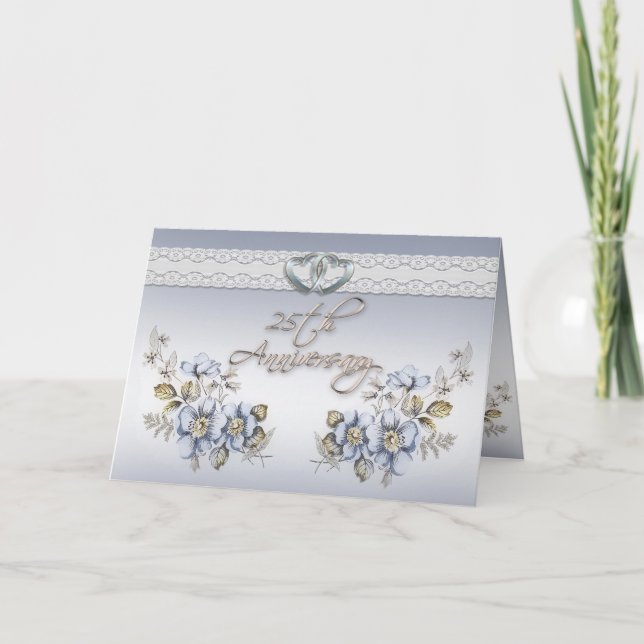 Carte Fête du 25e anniversaire élégante fleur bleue (Devant)