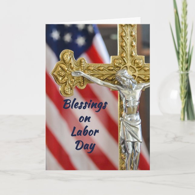 Carte Fête du Travail Croix patriotique religieuse et dr (Devant)