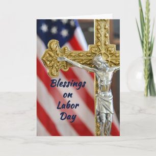 Carte Fête du Travail Croix patriotique religieuse et dr