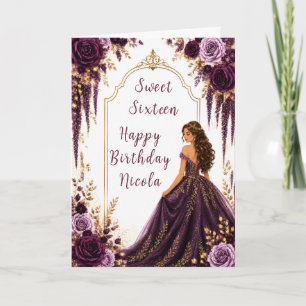 Carte Fête Fleurie Deep Plum pour une Sweet Sixteen