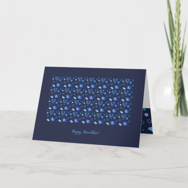 Carte Fête joyeuse de Hanukkah Belle décoration bleue (Devant)