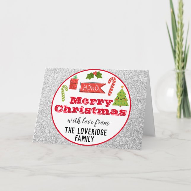 Carte Fête Joyeux Noël Rouge Parties scintillant argent (Devant)