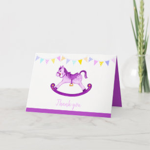 Carte Fête prénatale cheval à bascule violet aquarelle