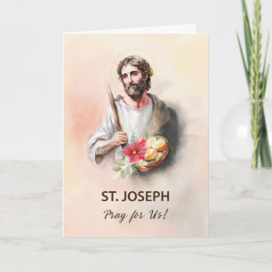 Carte Fête Saint-Joseph Priez pour nous Aquarelle