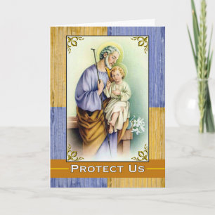 Carte Fête St Joseph Vintage avec Faux Wood Grain