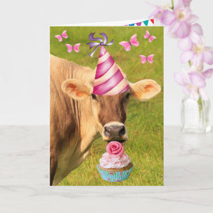 Carte Fête Vache Et Cupcake Anniversaire