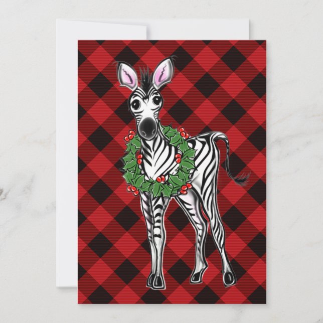 Carte Fête Zebra Holly couronne | buffle rouge (Devant)