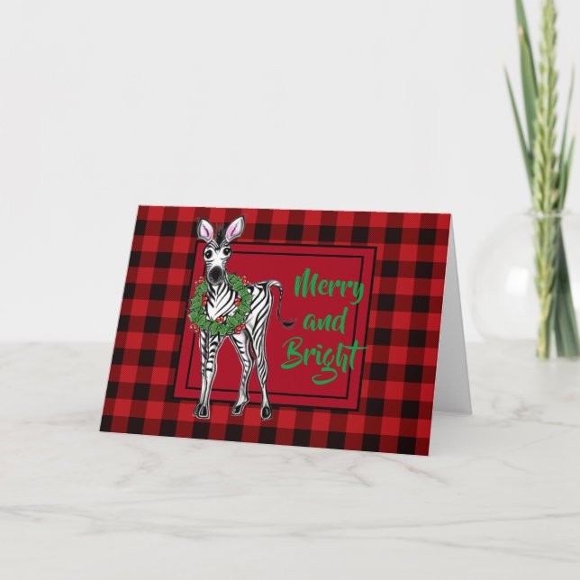 Carte Fête Zebra Holly couronne | buffle rouge (Devant)