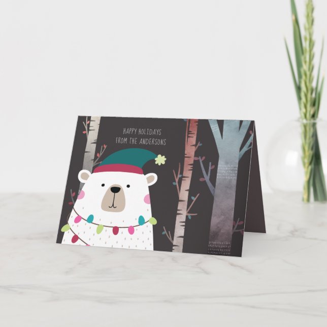 Carte Fêtes de Noël des ours polaires Moderne Personnali (Devant)