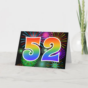 Carte Feu d'artifice coloré + Motif arc-en-ciel "52" N° 