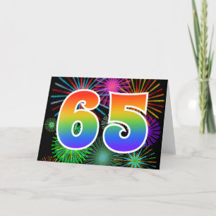 Carte Feu d'artifice coloré + Motif arc-en-ciel "65" N° 