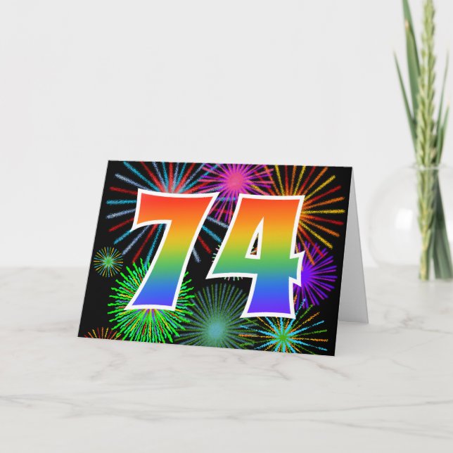 Carte Feu d'artifice coloré + motif arc-en-ciel "74" Evé (Devant)
