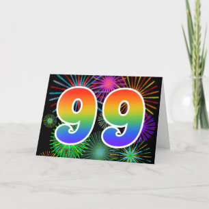 Carte Feu d'artifice coloré + Motif arc-en-ciel "99" N°