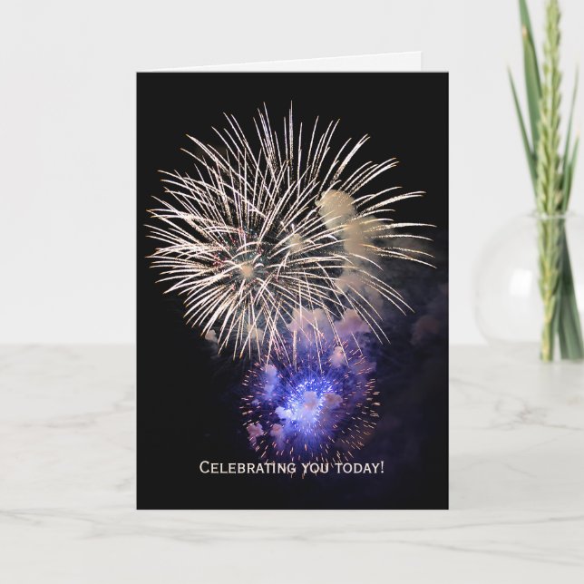 Carte Feu d'artifice dans le ciel noir pour anniversaire (Devant)