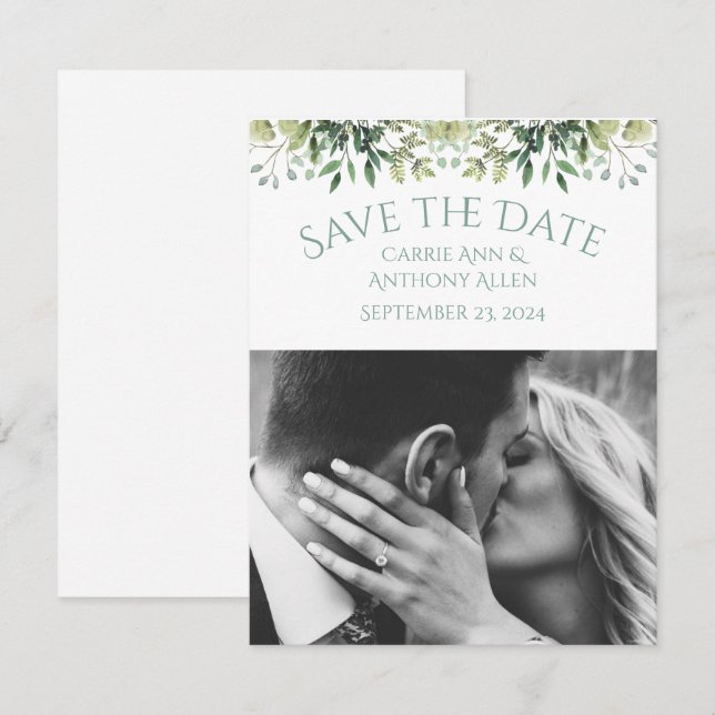 Carte Feuillage de mariage Eucalyptus Aquarelle (Devant / Derrière)