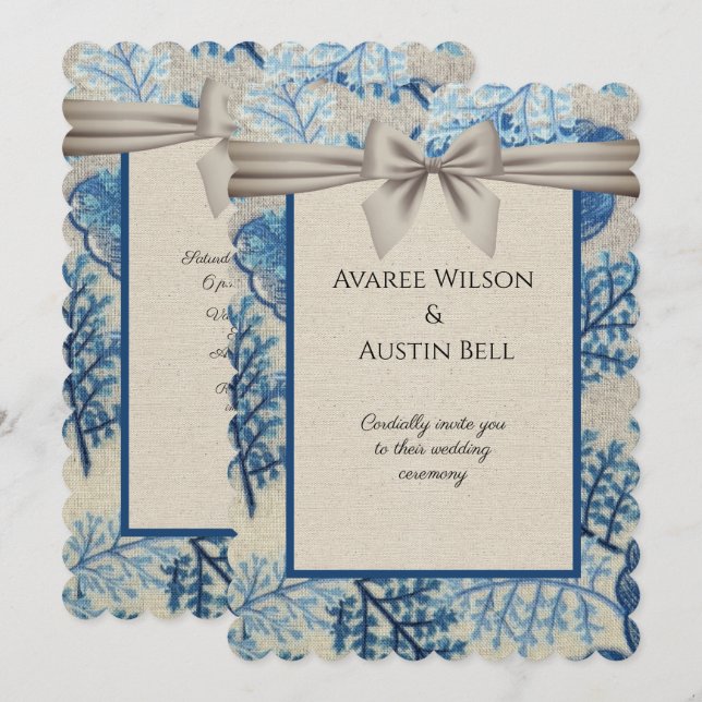 Carte Feuille bleu Hessian Mariage papier (Devant / Derrière)