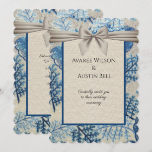Carte Feuille bleu Hessian Mariage papier