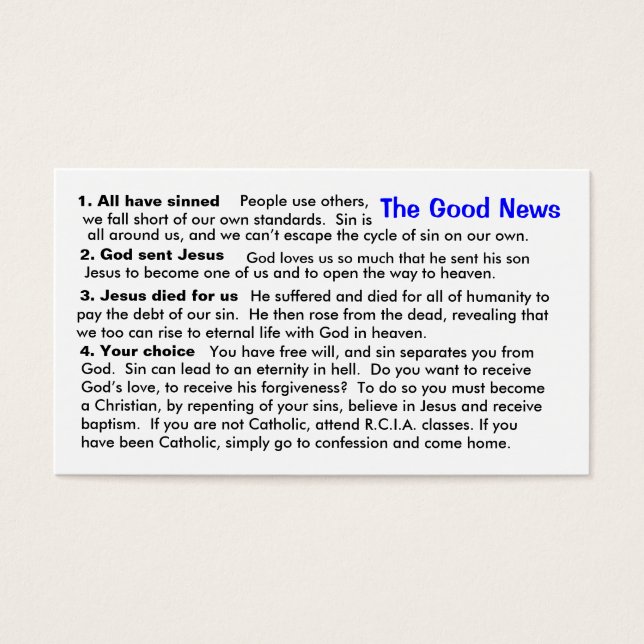 Carte "Feuille de triche" pour évangélisation cath (Devant)