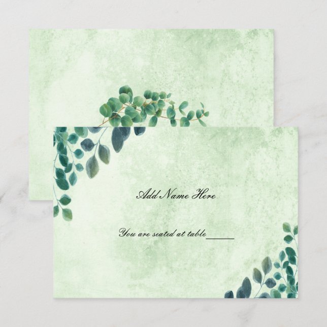 Carte Feuille Eucalyptus Watercolor Green (Devant / Derrière)