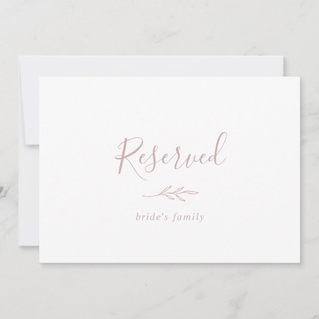 Carte Feuille minimale | Panneau réservé Rose Dusty (Devant)