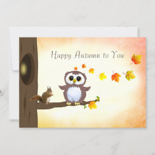 Carte Feuilles d'automne & Écureuil Joyeux salutations d
