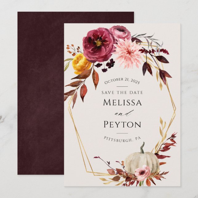 Carte Feuilles d'automne rustique Enregistrer la date (Devant / Derrière)