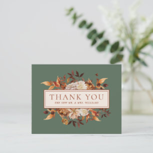 Carte Feuilles de Terracotta de Chute Verte Fleurs Merci