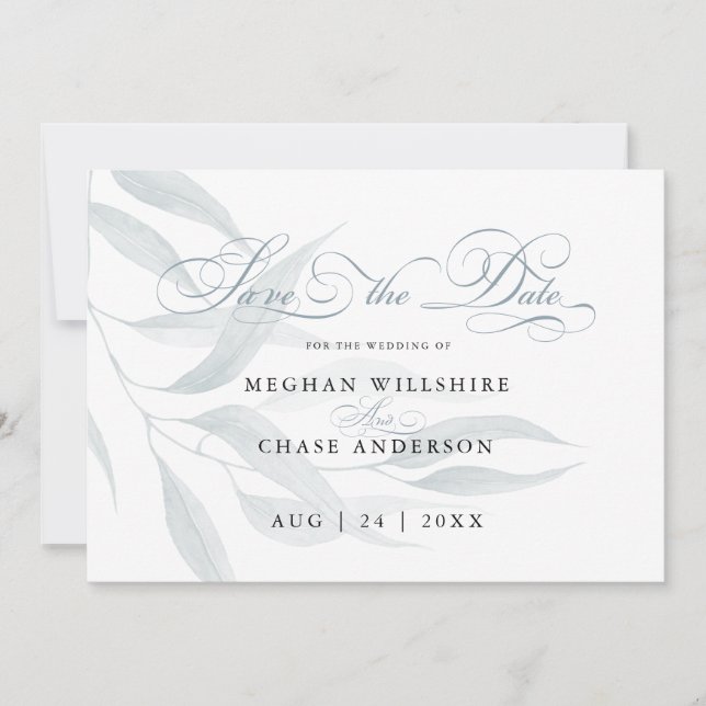 Carte Feuilles Dusty Blue Eucalyptus en blanc (Devant)