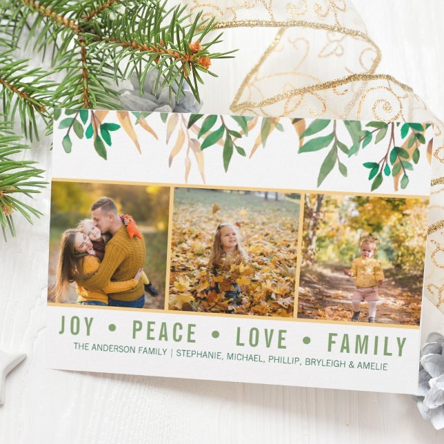 Carte Feuilles Joie Paix Amour Famille Photo Vacances (Créateur téléchargé)