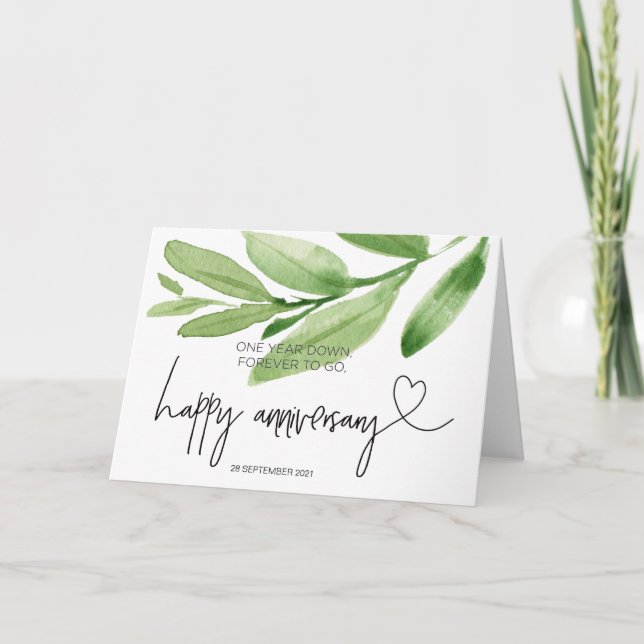 Carte Feuilles verts Bonne 1ère année pour le mari (Devant)