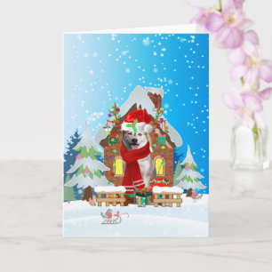 Carte feutre sibérien dans la neige avec cadeaux de Noël