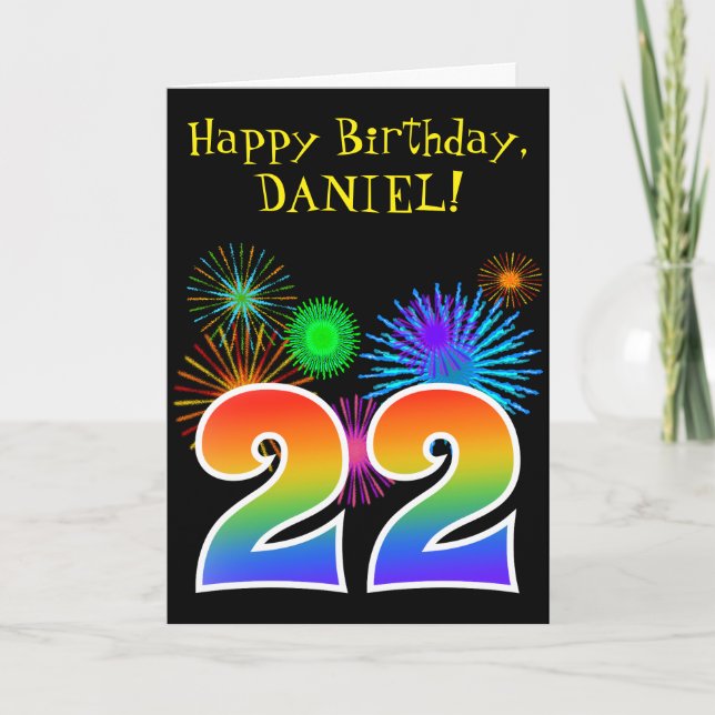 Carte Feux d'artifice + motif arc-en-ciel "22" Anniversa (Devant)