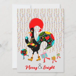 Carte Feux de Noël, baubles, cadeaux et coq
