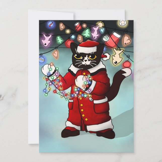 Carte Feux de Noël Cute Tuxedo Chat (Devant)